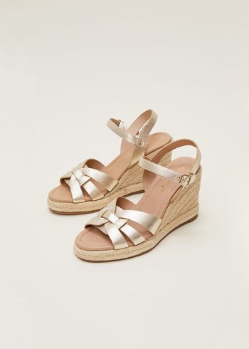 Phase Eight Leather Wedge Espadrilles Heels Gold Canada | YQMVGO-458